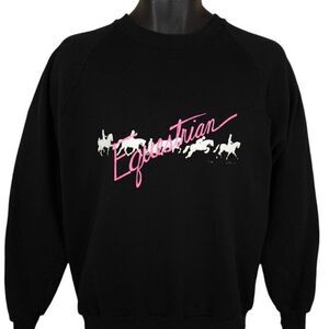 Vintage Equestrian Sweatshirt Mens Size Large Black 80s Horses Dressage USA